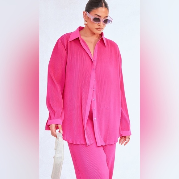 Women's Pink Button-Up Blouse petty little thing size 10 oversized - Picture 2 of 9